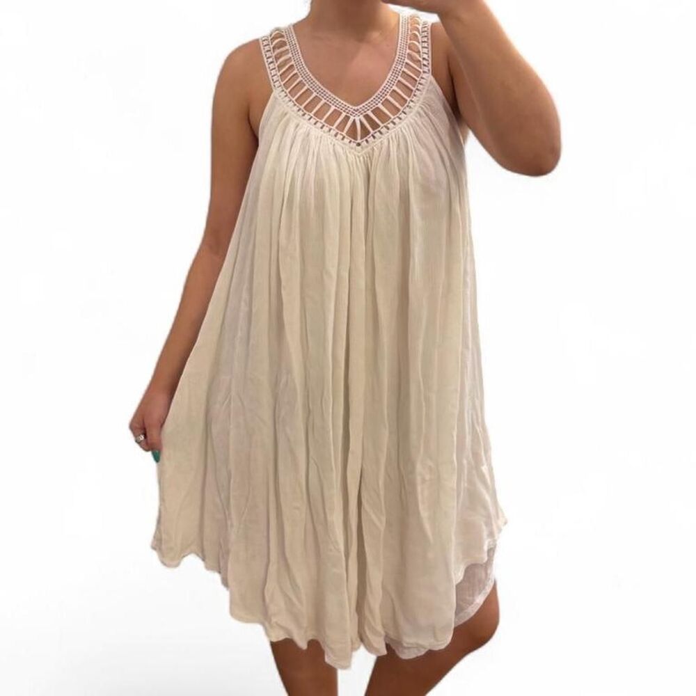 white crochet gauze flowy midi dress